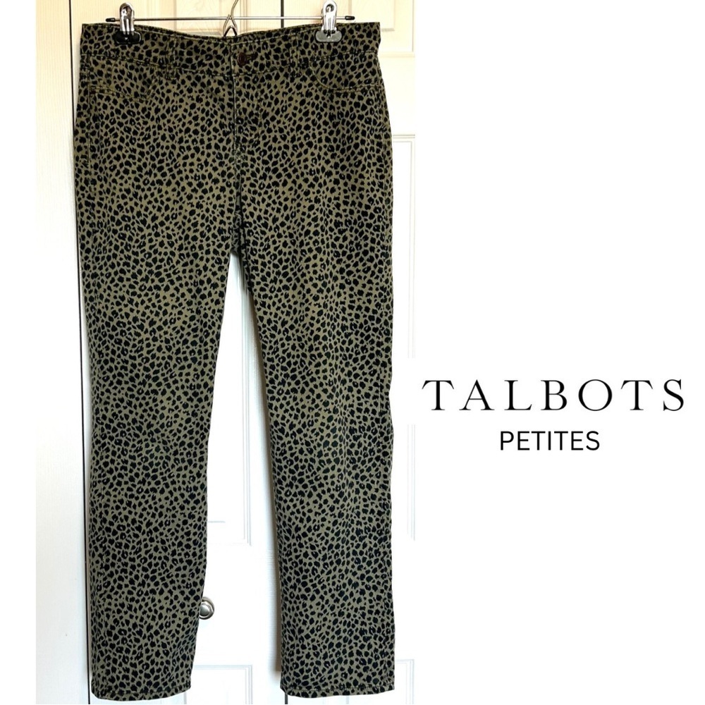 TALBOTS Olive/Navy Leopard Print Brushed Twill Pants/Jeans Size 8P